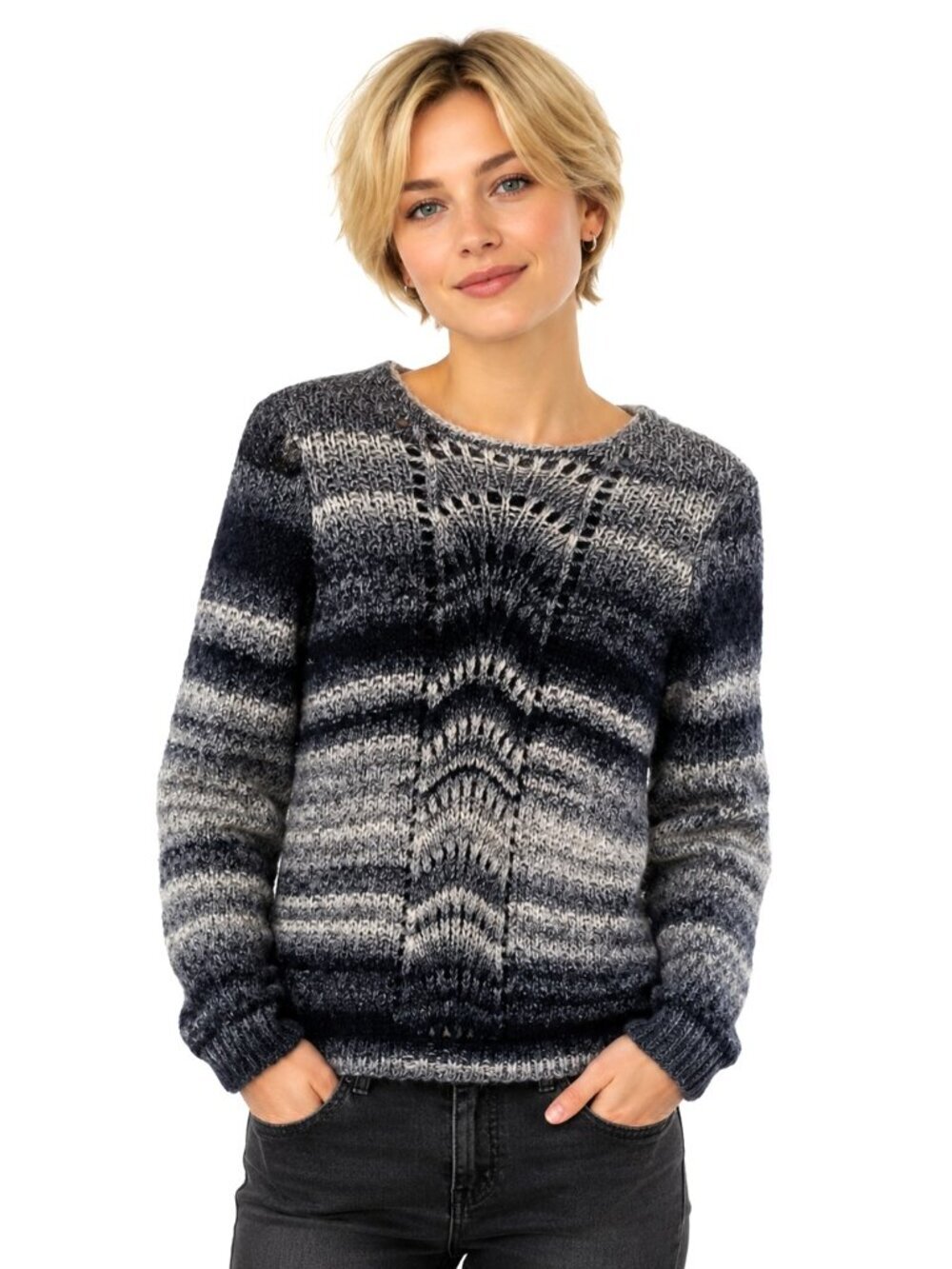 Elsamanda Grey Crochet Knit Italian Wool Sweater